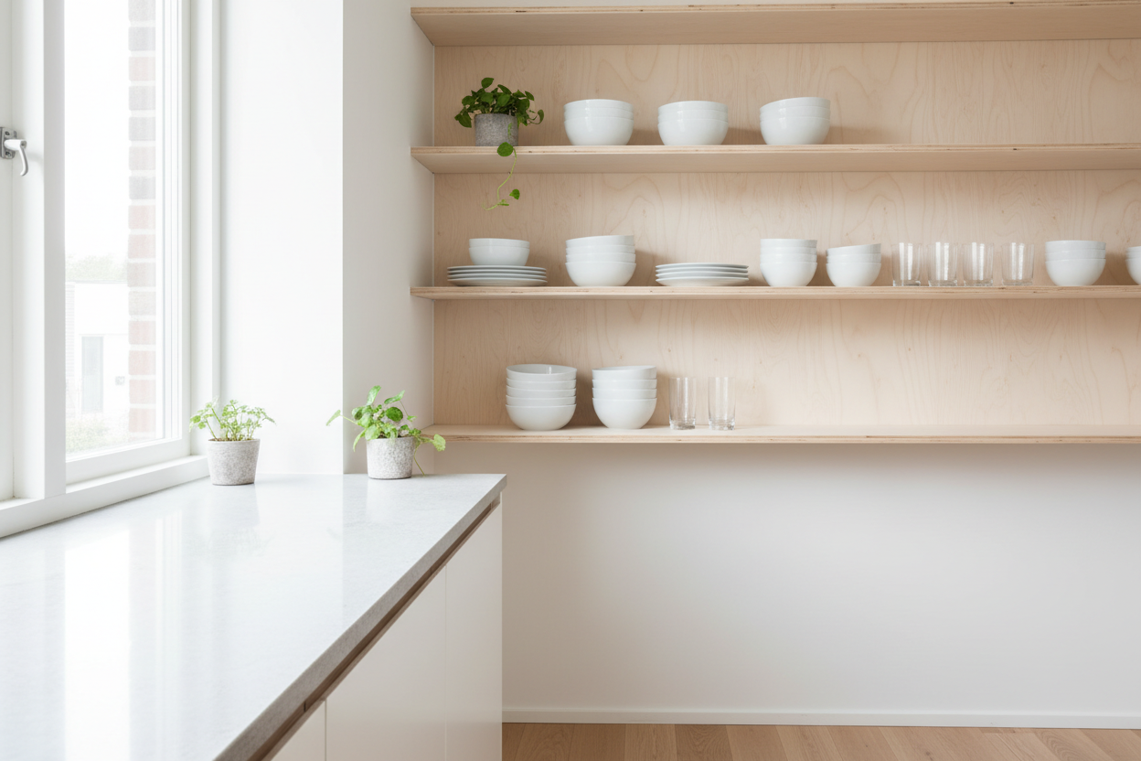 Birch plywood kitchen shelving