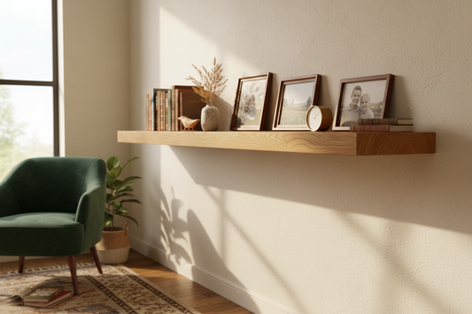 Oak floating shelf in living space