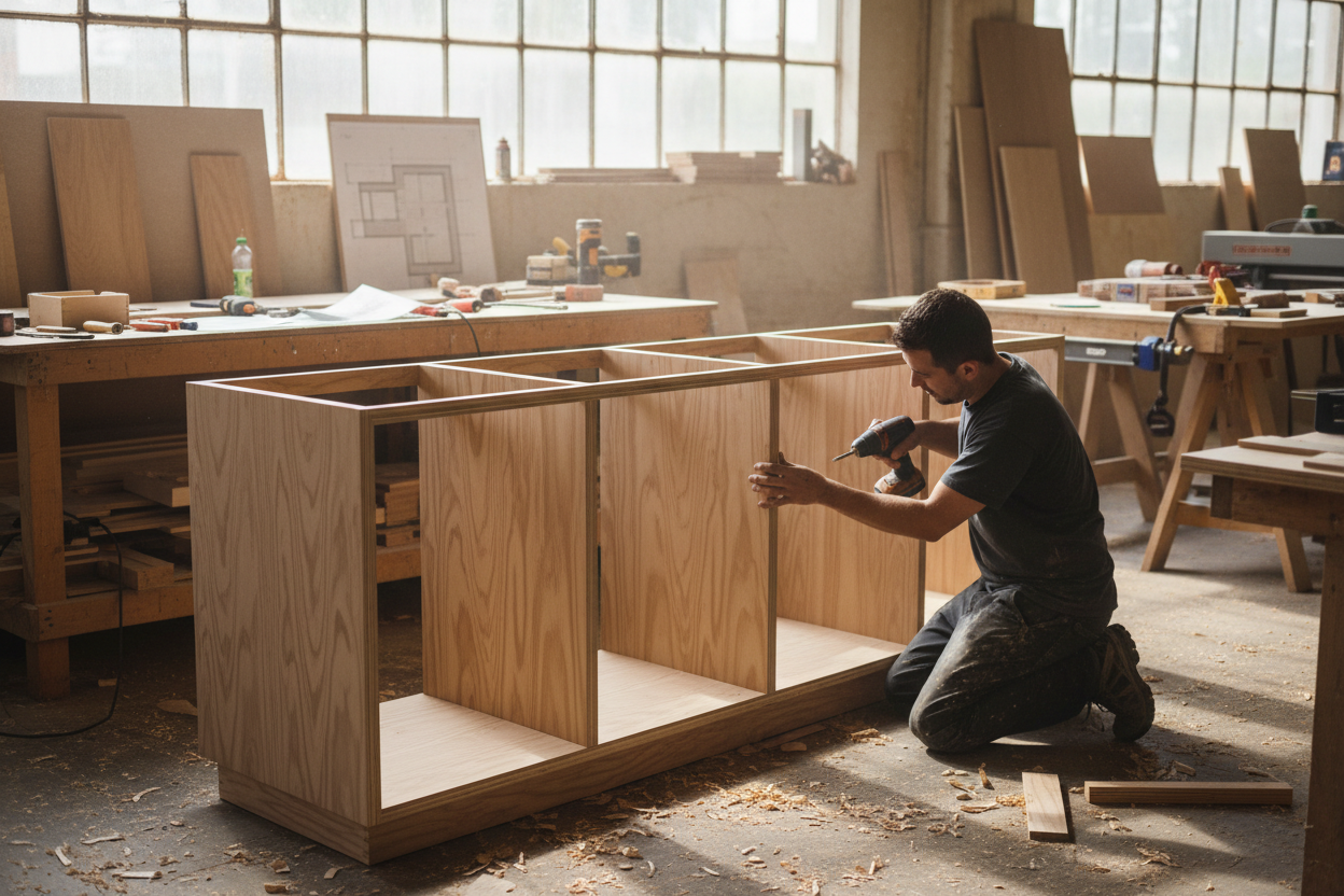 Plywood being used in workshop