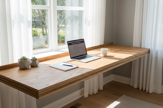 Plywood desk in home office